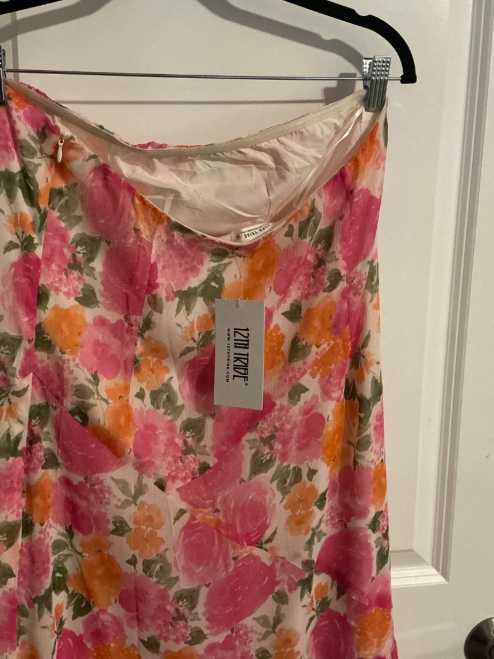 12th Tribe Strapless Floral Maxi Dress in Pink and Orange - Picture 5 of 10